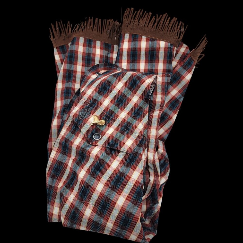Plaid Halter Apron Cowgirl Western Country Girl  Top With Fringe Hem & Tie Back - Picture 7 of 15